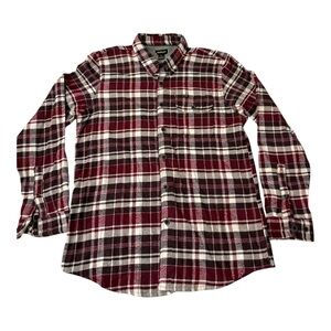 Stanley Plaid Flannel Shirt Men’s Large Red Brown Cotton Blend Button Up